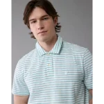 AE 24/7 Club Logo Striped Polo Shirt - Cream