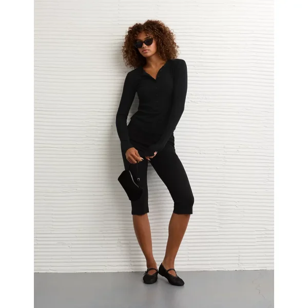 AE Long Sleeve Henley T-Shirt - True Black