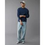 AE Long-Sleeve Boxy Sueded Jersey T-Shirt - Midnight Blue