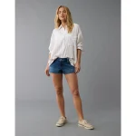 AE Long-Sleeve Tie Back Button-Up Shirt - Beige