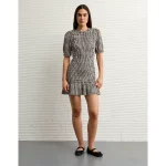 AE Puff Sleeve Smocked Mini Dress - Black