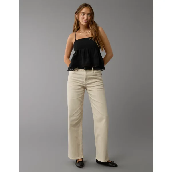 AE Smocked Babydoll Cami Tank Top - True Black