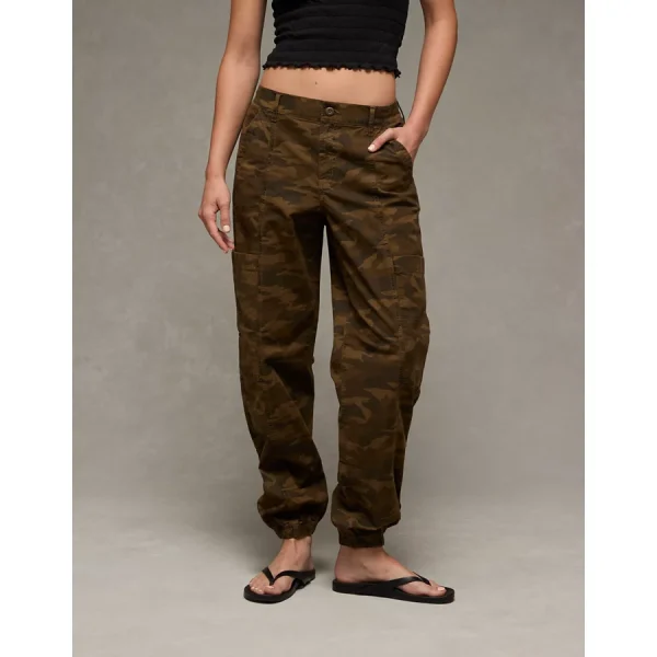 AE Stretch High-Waisted Baggy Cargo Jogger - Camo Green