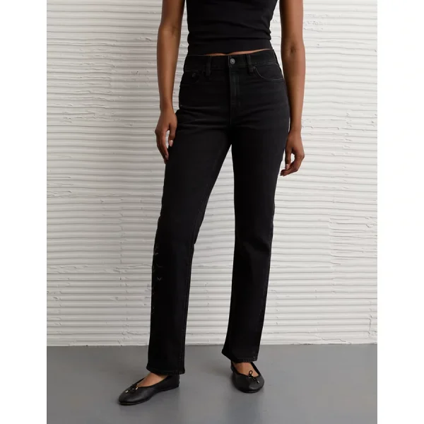 AE Stretch Super High-Waisted Bat Straight Jean - Black