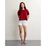 AE Sunchaser High Neck Puff Sleeve Smocked T-Shirt - Berry