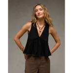 AE Sunchaser Knit V-Neck Swing Tank Top - True Black