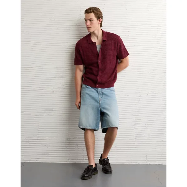 AE Weekend Button-Up Sweater Polo Shirt - Wineberry