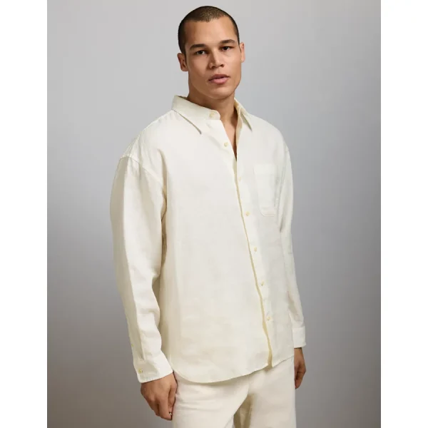AE77 Premium Relaxed Linen Button-Up Shirt - White