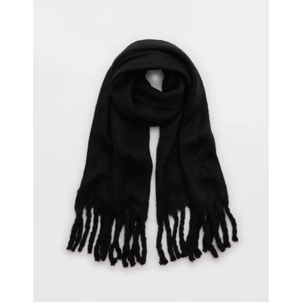 Aerie Fuzzy Knit Scarf - True Black