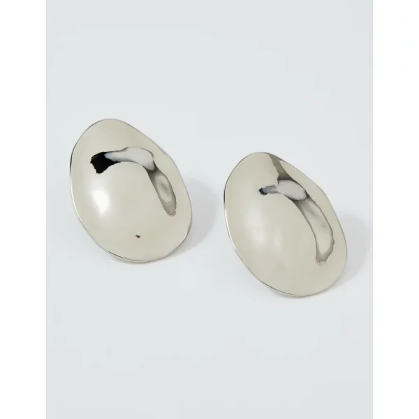 Aerie Oval Hammered Jumbo Earrings - Silver