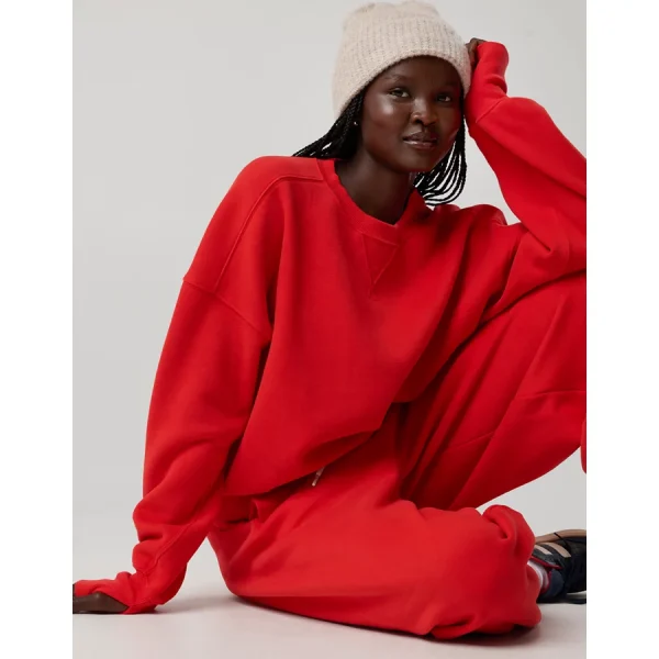 OFFLINE By Aerie Cloud Fleece Classic Crewneck Sweatshirt - Bright Red