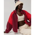 OFFLINE By Aerie Fluff Love Full Zip Jacket - Deep Cherry