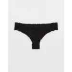 Show Off Vintage Lace Trim Thong Underwear - True Black