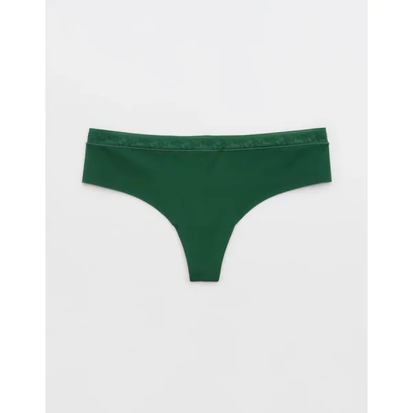 SMOOTHEZ No Show Lace Thong Underwear - Dark Algae