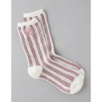 AE Embroidered Striped Crew Socks - Brown