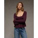 AE Long Sleeve Babydoll Top - Moonlight