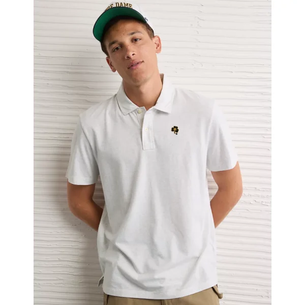AE 24/7 Notre Dame Fighting Irish Graphic Club Polo Shirt - Oatmeal Heather