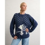 AE Oversized Snoopy Graphic Sweater - Navy