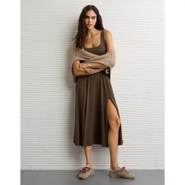 AE Scoop Neck Midi Dress - Brown