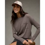AE Soft & Sexy Long Sleeve Pocket T-Shirt - Coffee