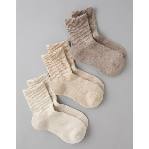 AE Solid Cropped Crew Socks 3-Pack - Brown