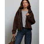 AE77 Premium Zip-Up Hoodie - Dark Brown