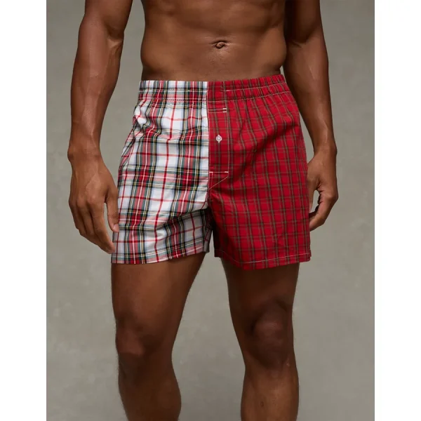 AEO Men's Plaid Stretch Poplin Pocket Boxer - Red
