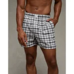 AEO Stretch Plaid Classic Boxer Short - White