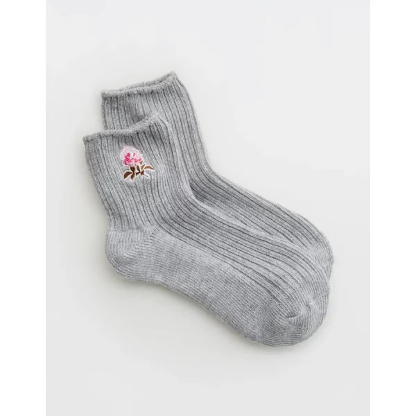 Aerie Chunky Rib Quarter Socks - Medium Heather Gray