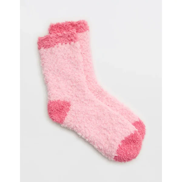 Aerie Fuzzy Crew Socks - Playful Pink