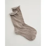 Aerie Knit Pointelle Crew Socks - Taupe
