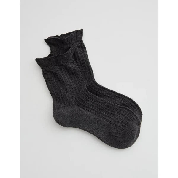 Aerie Pointelle Ruffle Edge Quarter Socks - Grey Shadow
