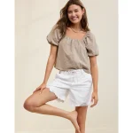 Aerie Seersucker Puff Sleeve Top - Stone Harbor