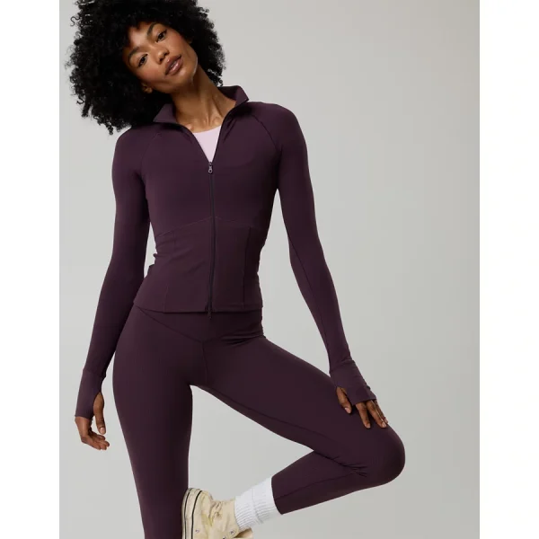 OFFLINE By Aerie Real Me Long Sleeve Mock Neck Full Zip - Cool Berry