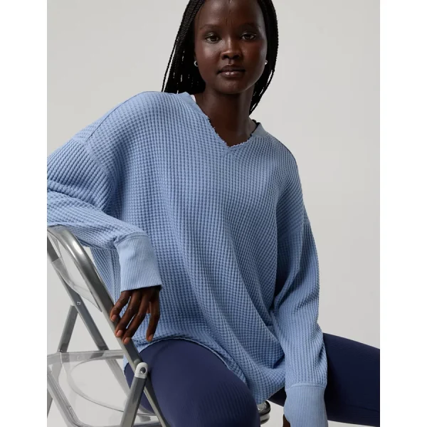 OFFLINE By Aerie Wow! Waffle Notch Neck Long Sleeve T-Shirt - Monaco Blue