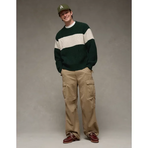 AE Cozy Cabin Chest Stripe Sweater - Pine