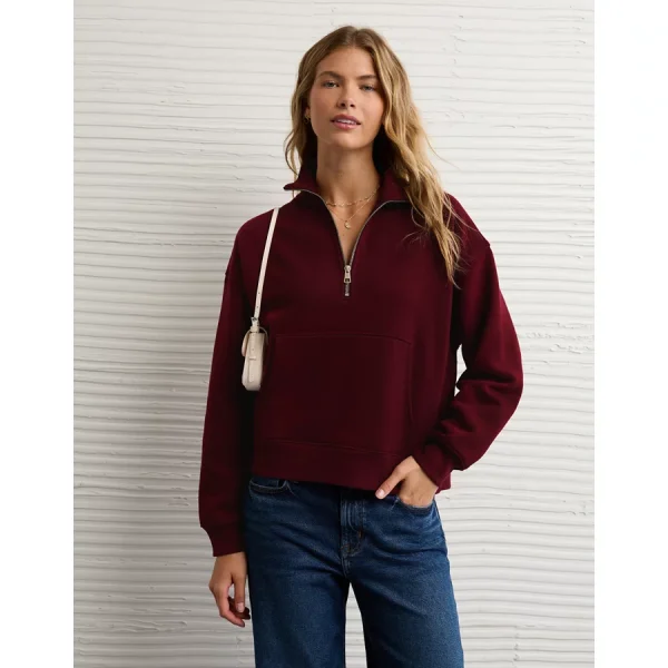 AE Everyday Luxe Quarter-Zip Sweatshirt - Preppy Red