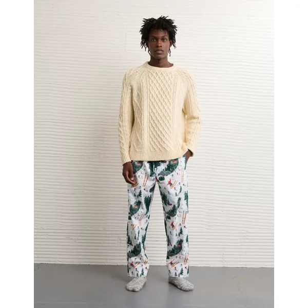 AE Flannel Open Leg PJ Pant - White