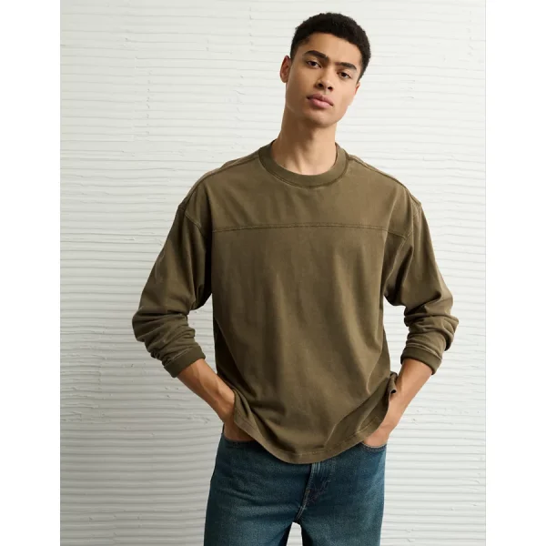 AE Long-Sleeve Boxy Sueded Jersey T-Shirt - Bunker Olive