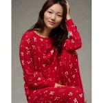 AE Luxe Plush Long-Sleeve & Pant PJ Set - Ruby Kiss