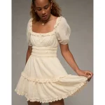 AE Puff Sleeve Smocked Tiered Mini Dress - Cream