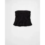 AE Ruched Peplum Tank Top With Removable Straps - True Black