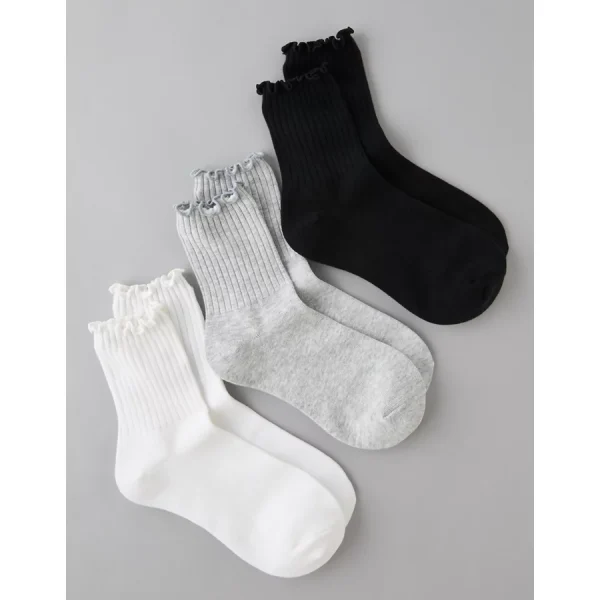 AE Ruffle Cropped Crew Socks 3-Pack - Multi