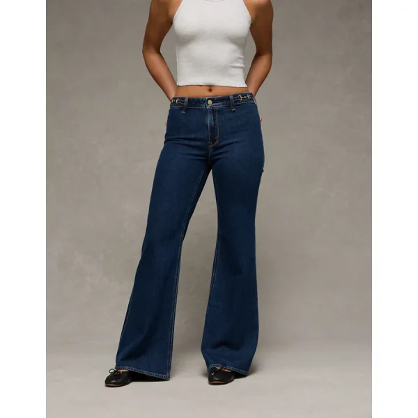 AE Stretch High-Waisted Flare Jean - Dark Rich Indigo