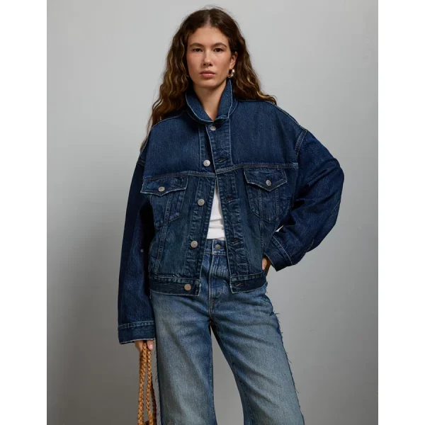 AE77 Premium Oversized Denim Jacket - Dark Wash