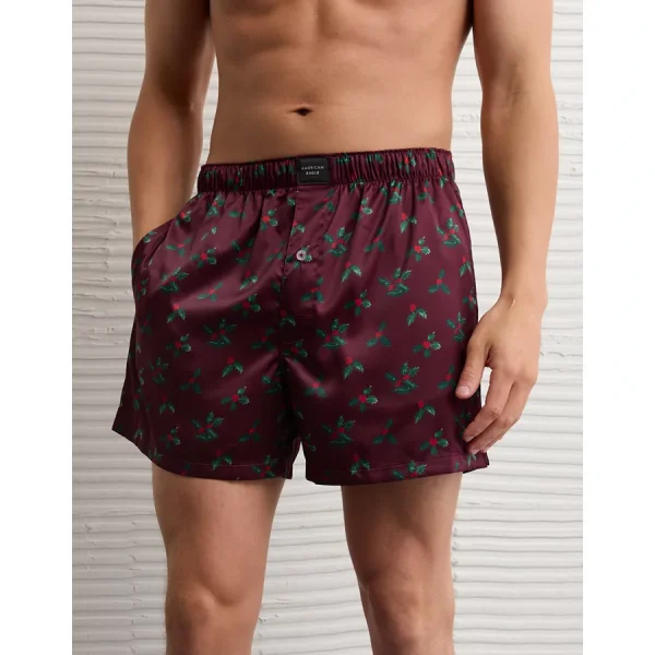 AEO Men's Holly Satin Pocket Boxer Short - Burgundy