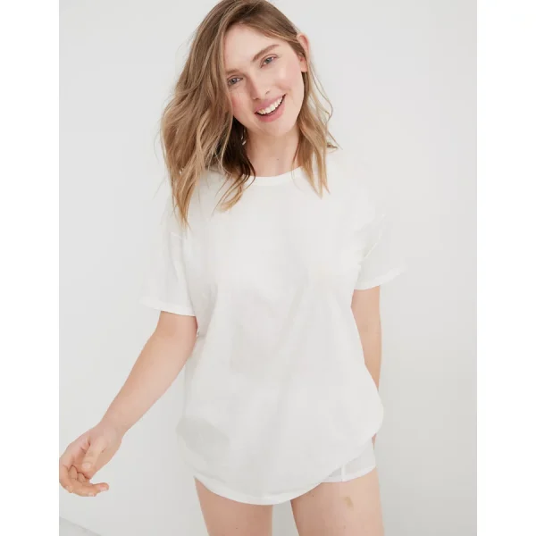 Aerie Distressed Basic Boyfriend T-Shirt - White
