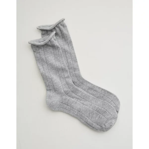 Aerie Knit Pointelle Crew Socks - Medium Heather Gray
