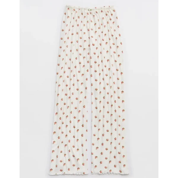 Aerie Real Soft® Ribbed Lace Trim Skater Pant - Spicy Coral