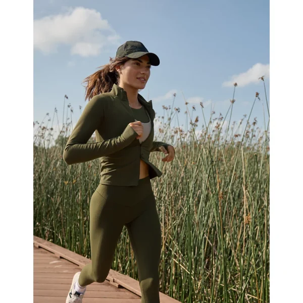 OFFLINE By Aerie Real Me Long Sleeve Mock Neck Full Zip - Military Green